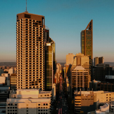 A photo of Perth city during the sunset.