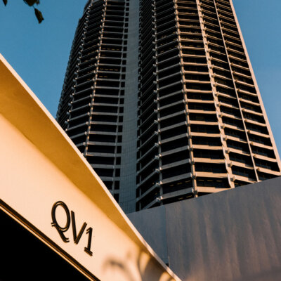 An exterior view of the QV1 building.