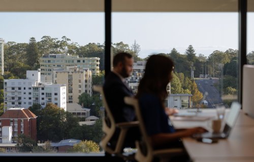 level 14 qv1 fitted office space with Kings Park views desks