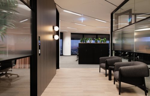 level 32 qv1 fitted office space boardroom + hallway